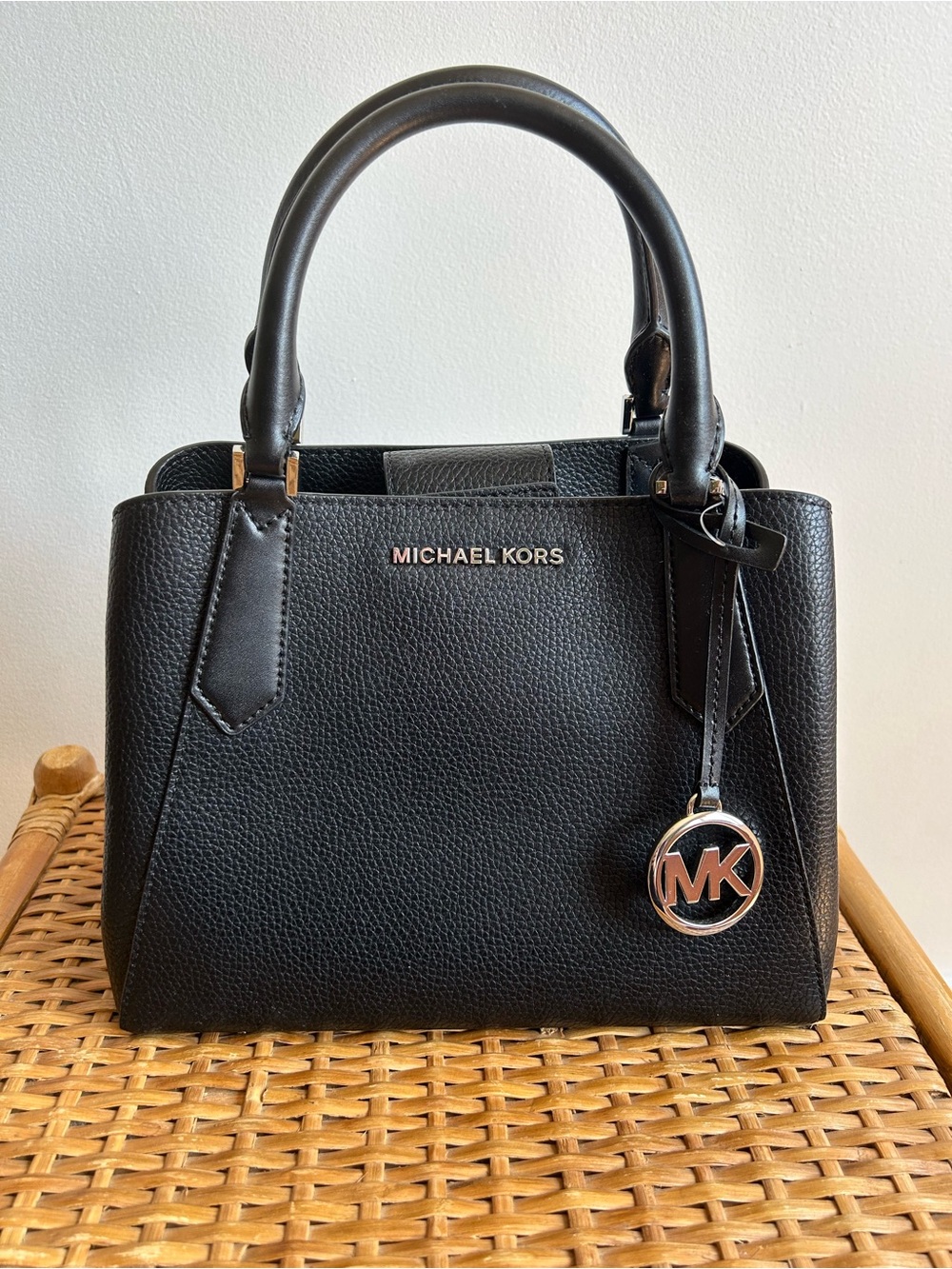 Michael Kors Black Pebbled Leather Purse with MK Charm